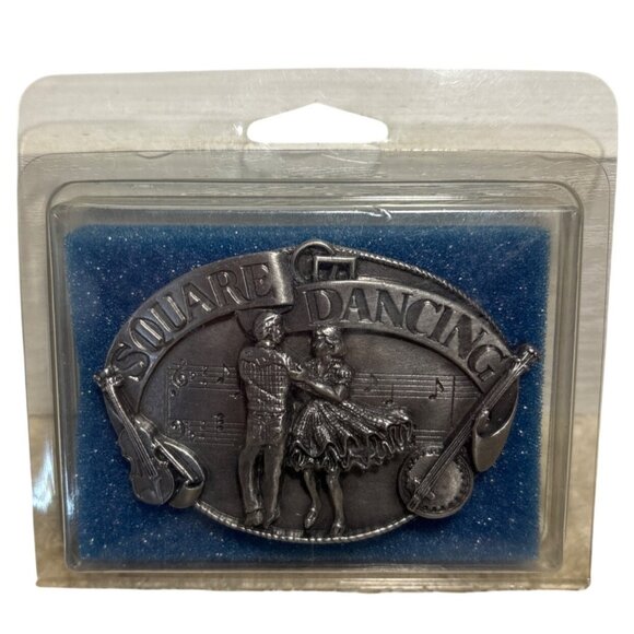 Square Dancing Siskiyou Belt Buckle 1988 Pewter Western Design with Orig Case - Picture 2 of 10